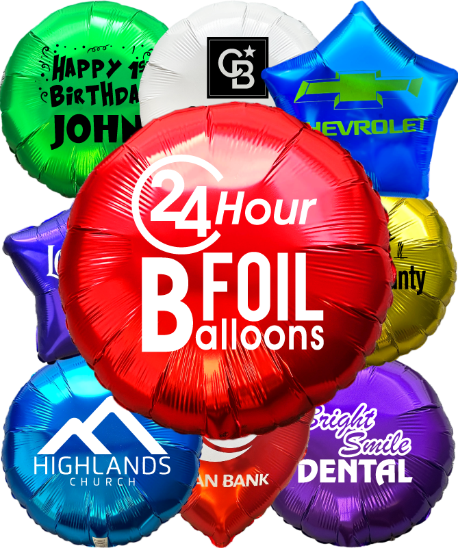 Custom Mylar Balloons - Round, Star and Heart Shape